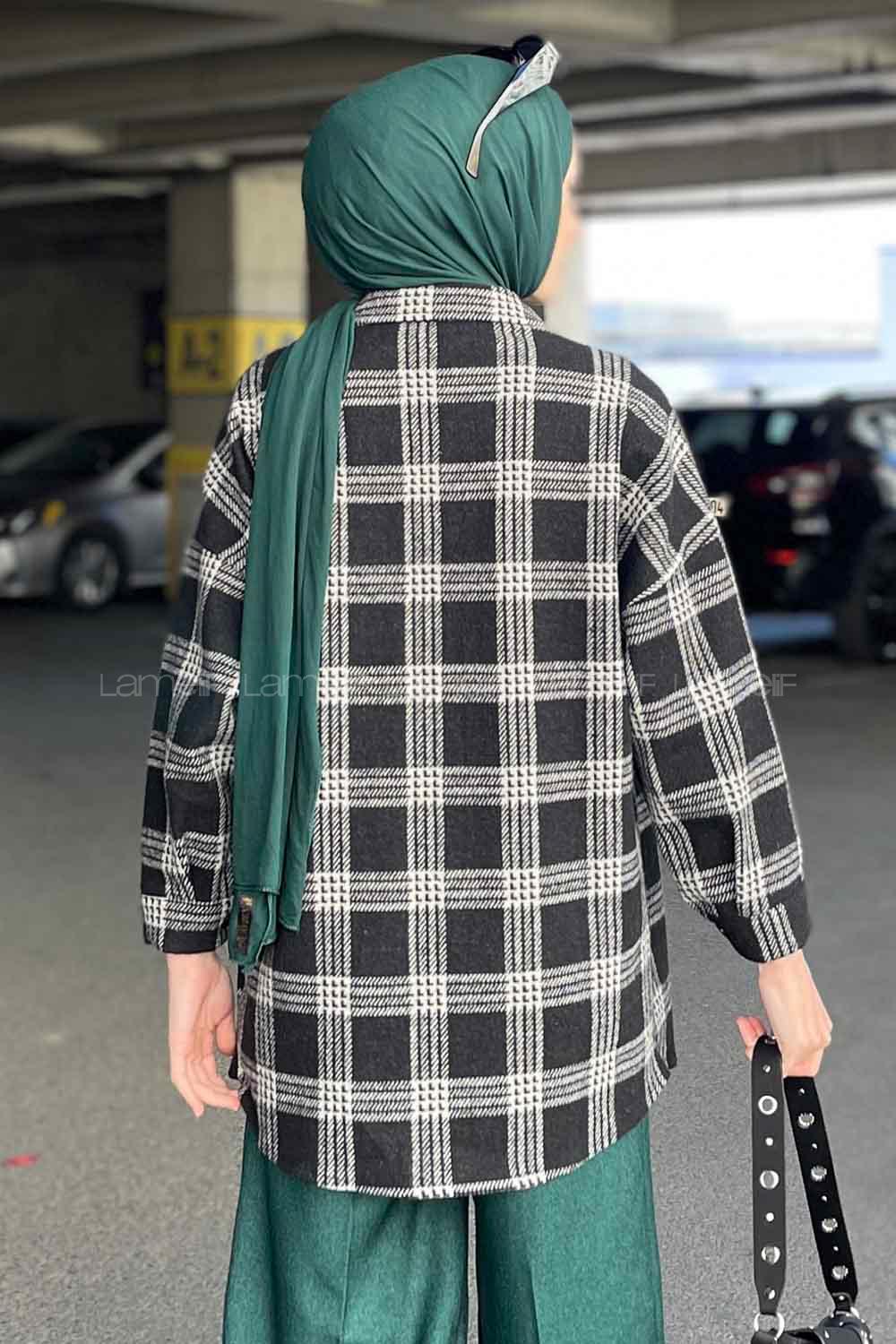 Modalamelif Ekose Desen Kapak CepDetaylı Gömlek Gri Siyah