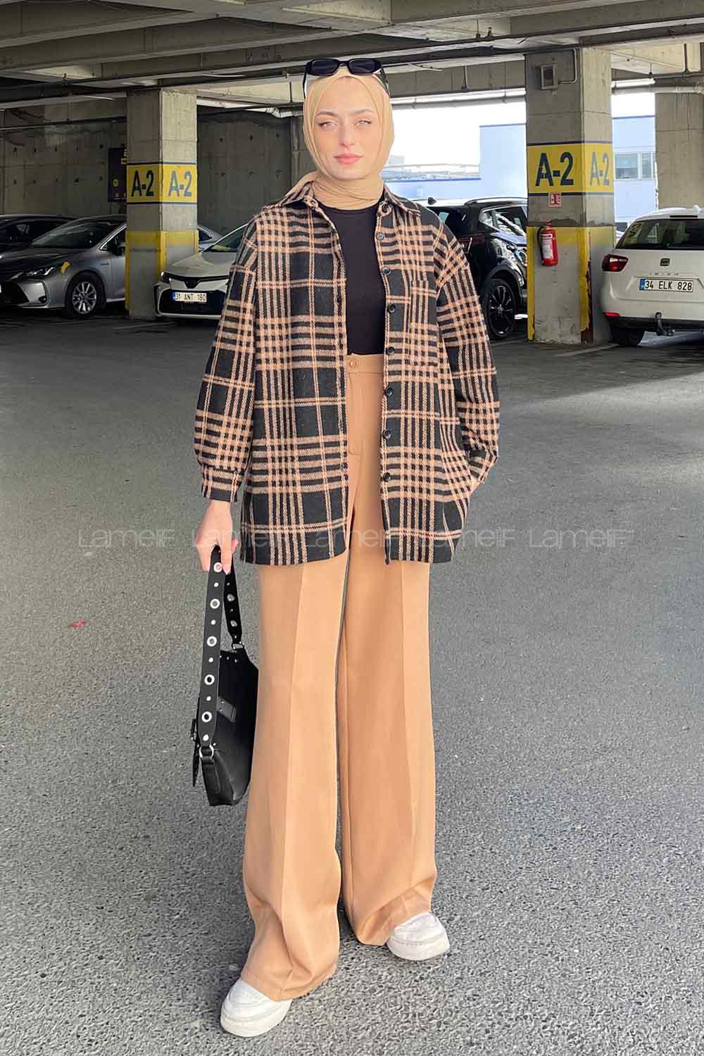 Lamelif Ekose Desen Gömlek Kahve