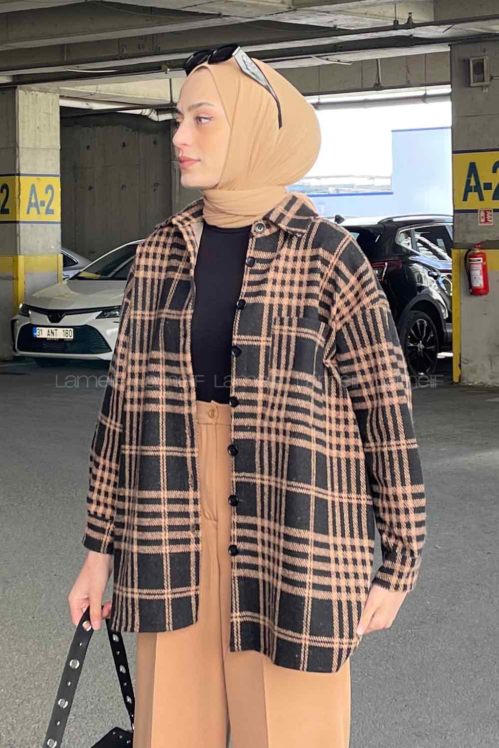 Lamelif Ekose Desen Gömlek Kahve