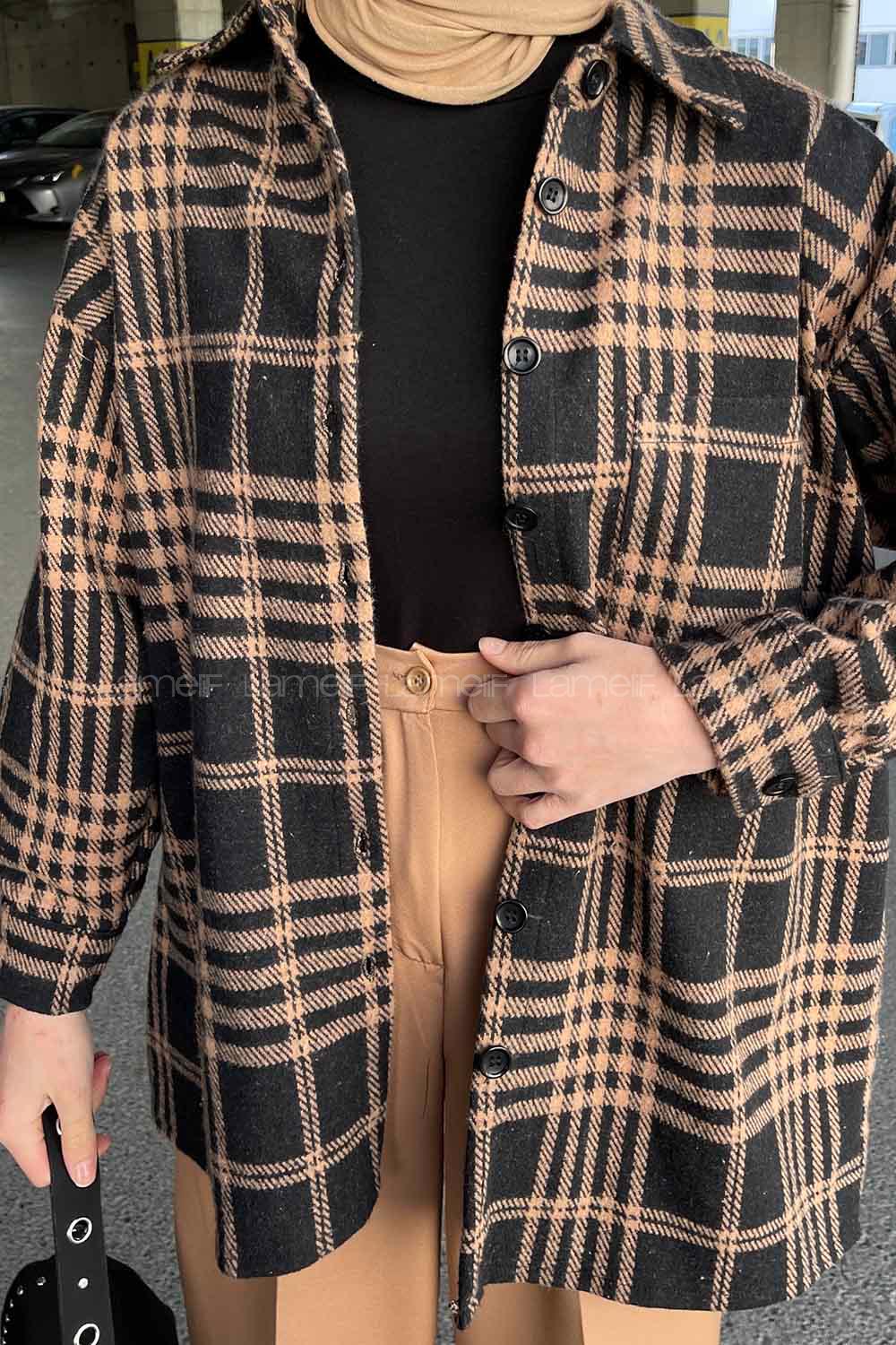 Lamelif Ekose Desen Gömlek Kahve