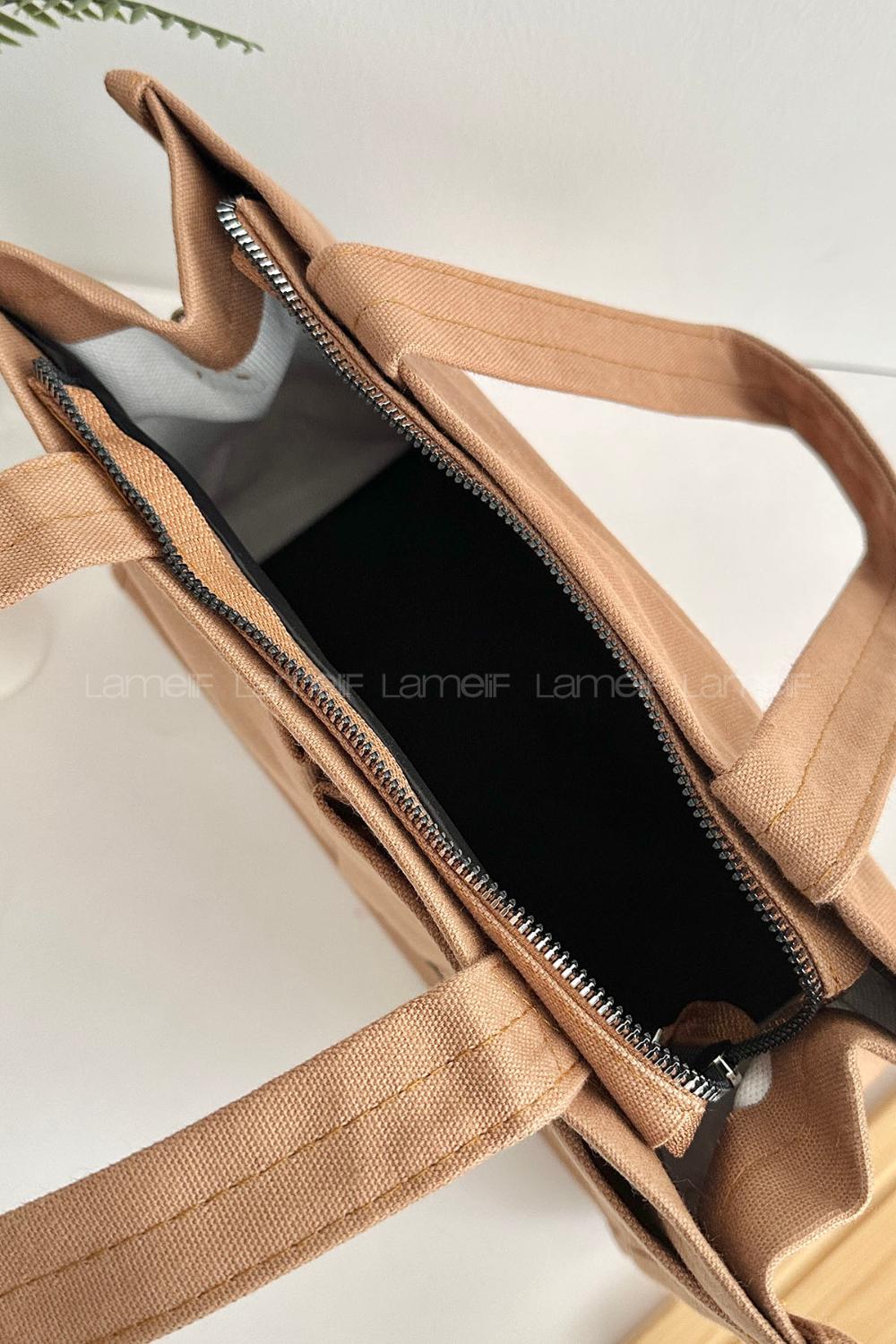 Lamelif Kanvas Nakışlı Kadın Çapraz Çanta Camel