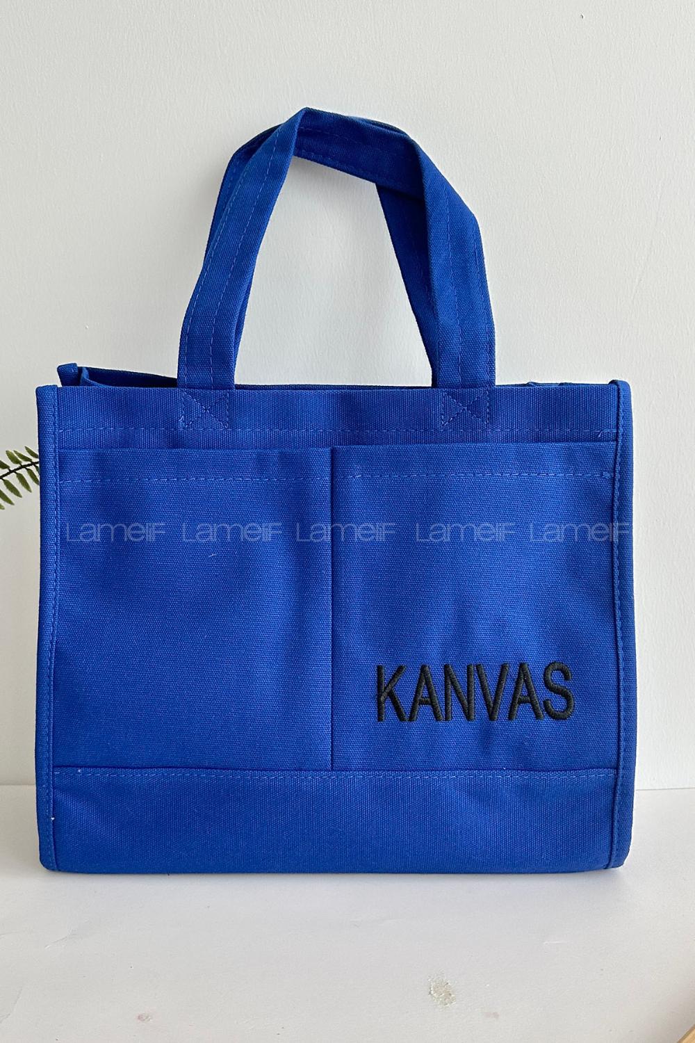 Lamelif Kanvas Nakışlı Kadın Çapraz Çanta Saks Mavisi