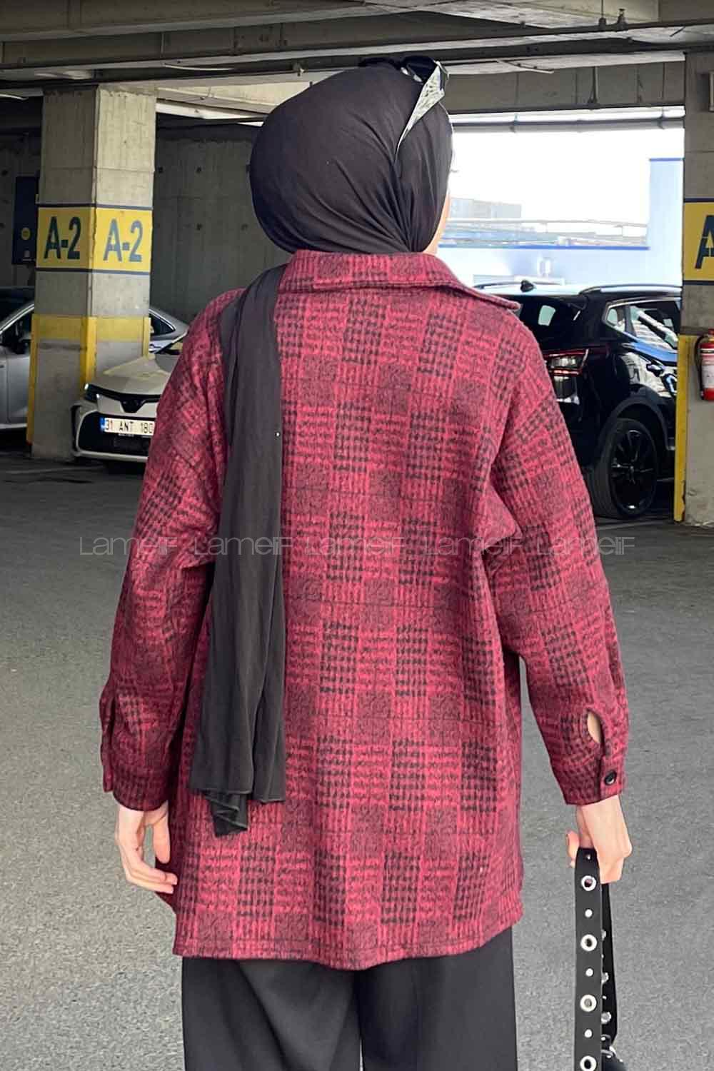 Claret Red Shirt Collar Long Arm Wool Cotton Fabric Printed Shirt