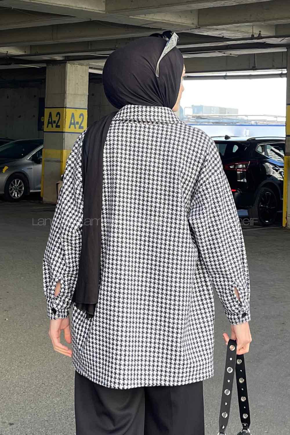 Lamelif Kazayağı Desen Gömlek Siyah- Beyaz