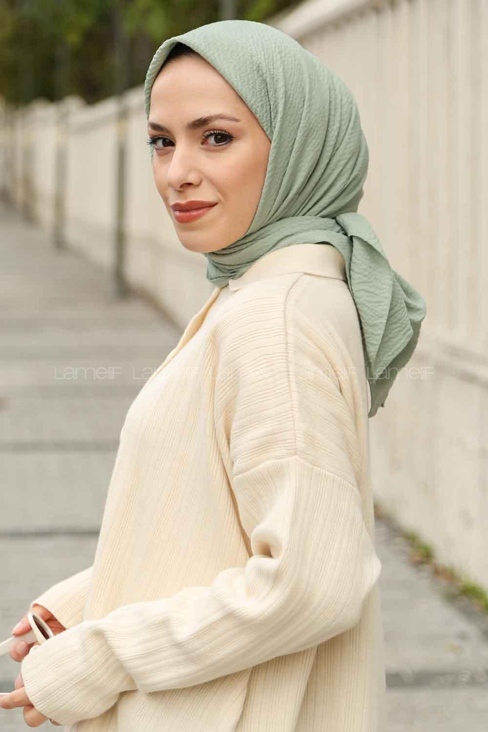 Pastel Green Cotton Fabric Straight Shawl