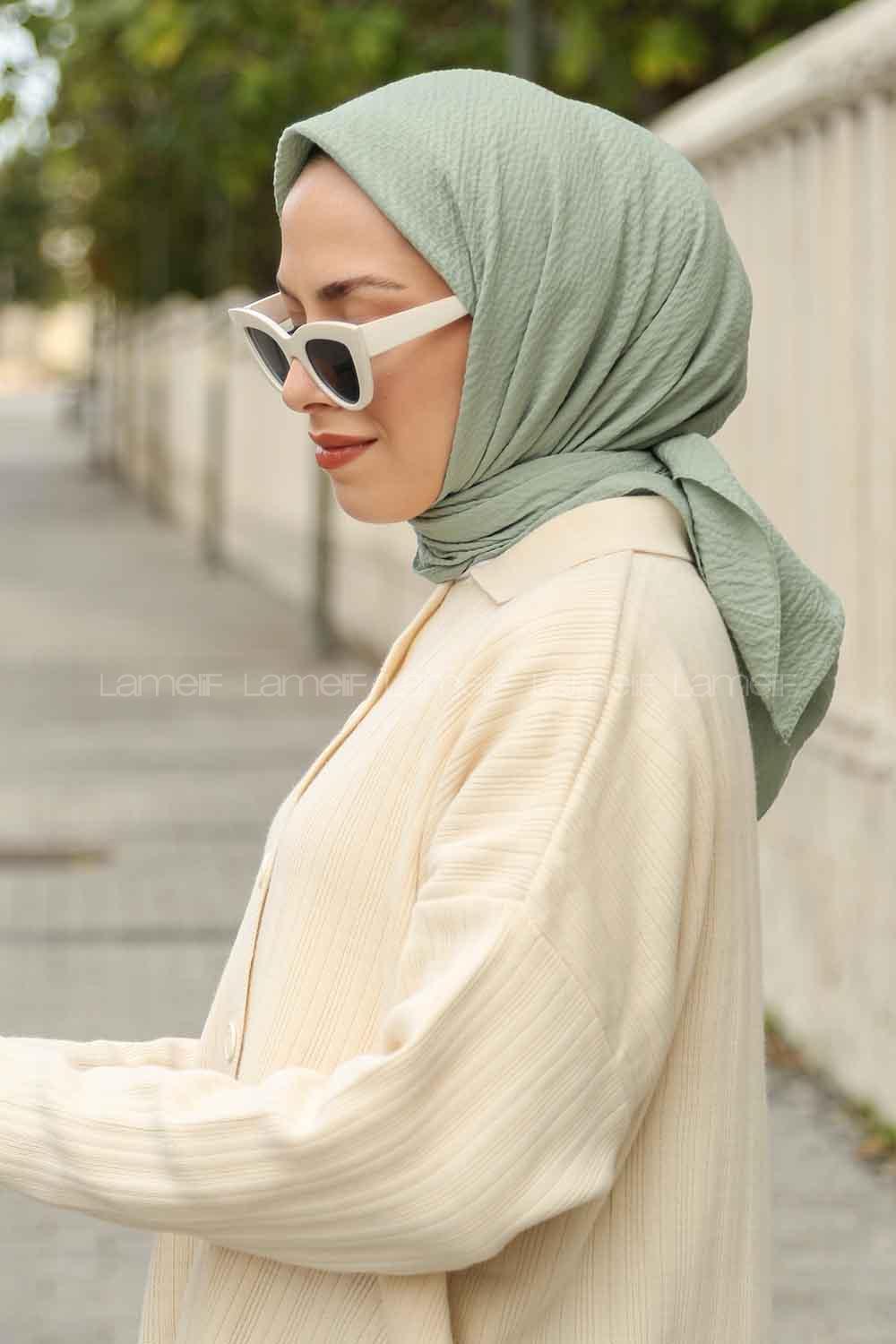 Pastel Green Cotton Fabric Straight Shawl