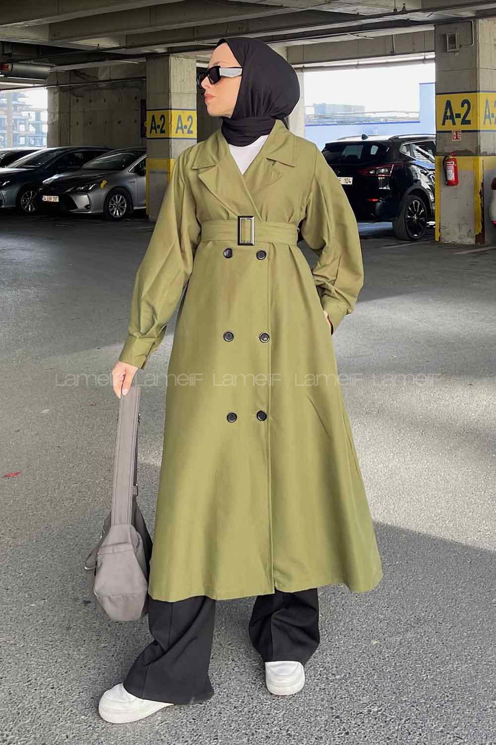 Lamelif Önü Düğmeli Mevsimlik Trençkot Haki