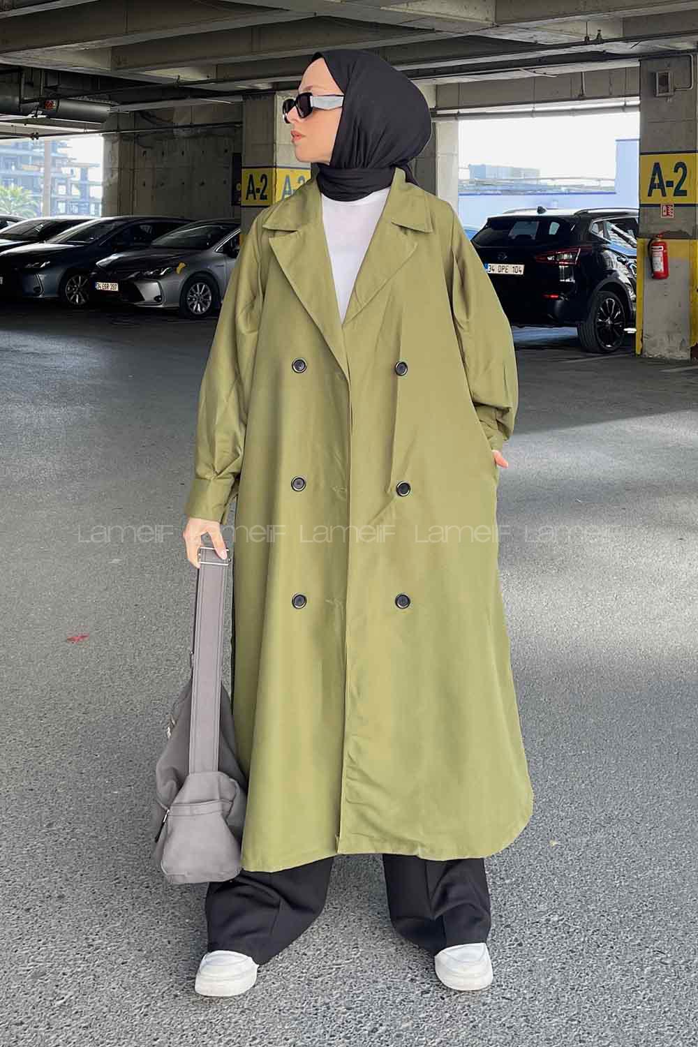 Lamelif Önü Düğmeli Mevsimlik Trençkot Haki