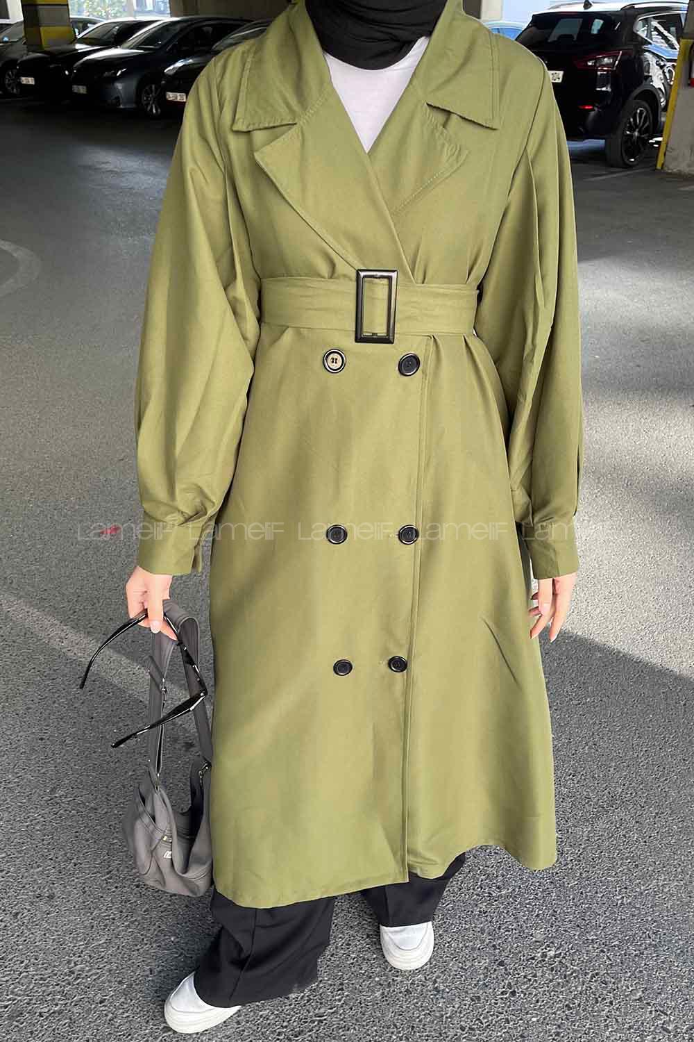 Lamelif Önü Düğmeli Mevsimlik Trençkot Haki