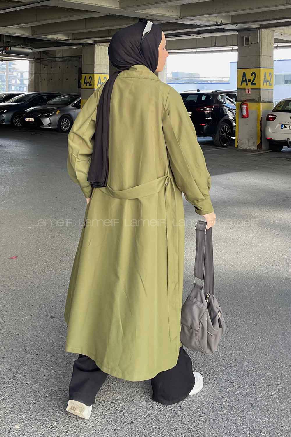 Lamelif Önü Düğmeli Mevsimlik Trençkot Haki