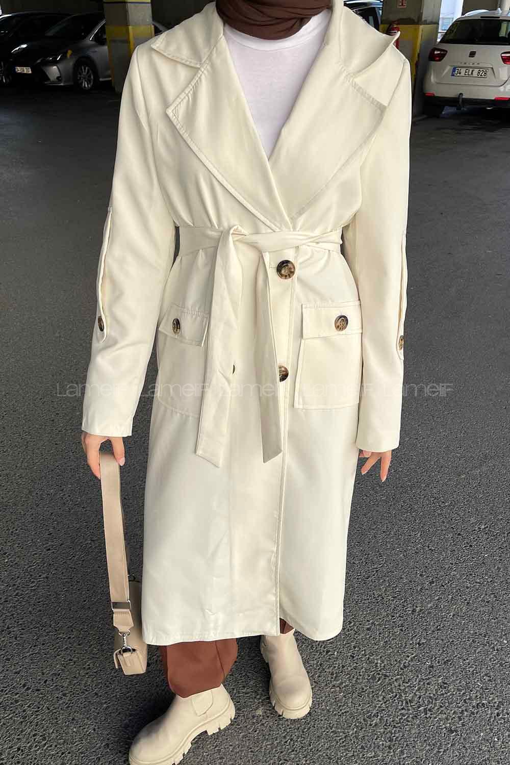 Lamelif Pelican Ön Düğmeli Trençkot Krem