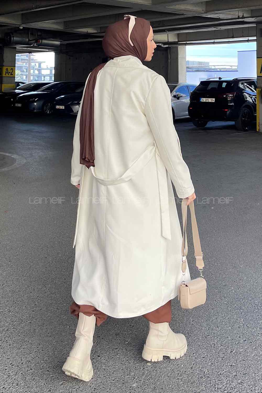 Lamelif Pelican Ön Düğmeli Trençkot Krem