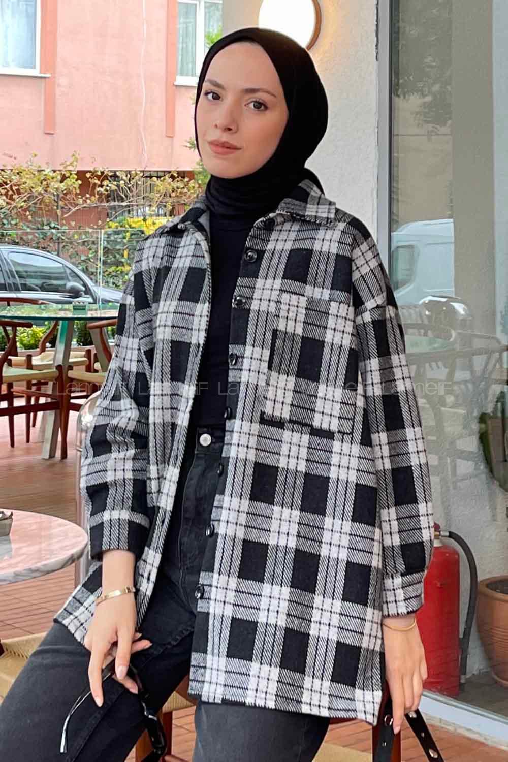 Lamelif Ekose Desen Gömlek Siyah- Beyaz