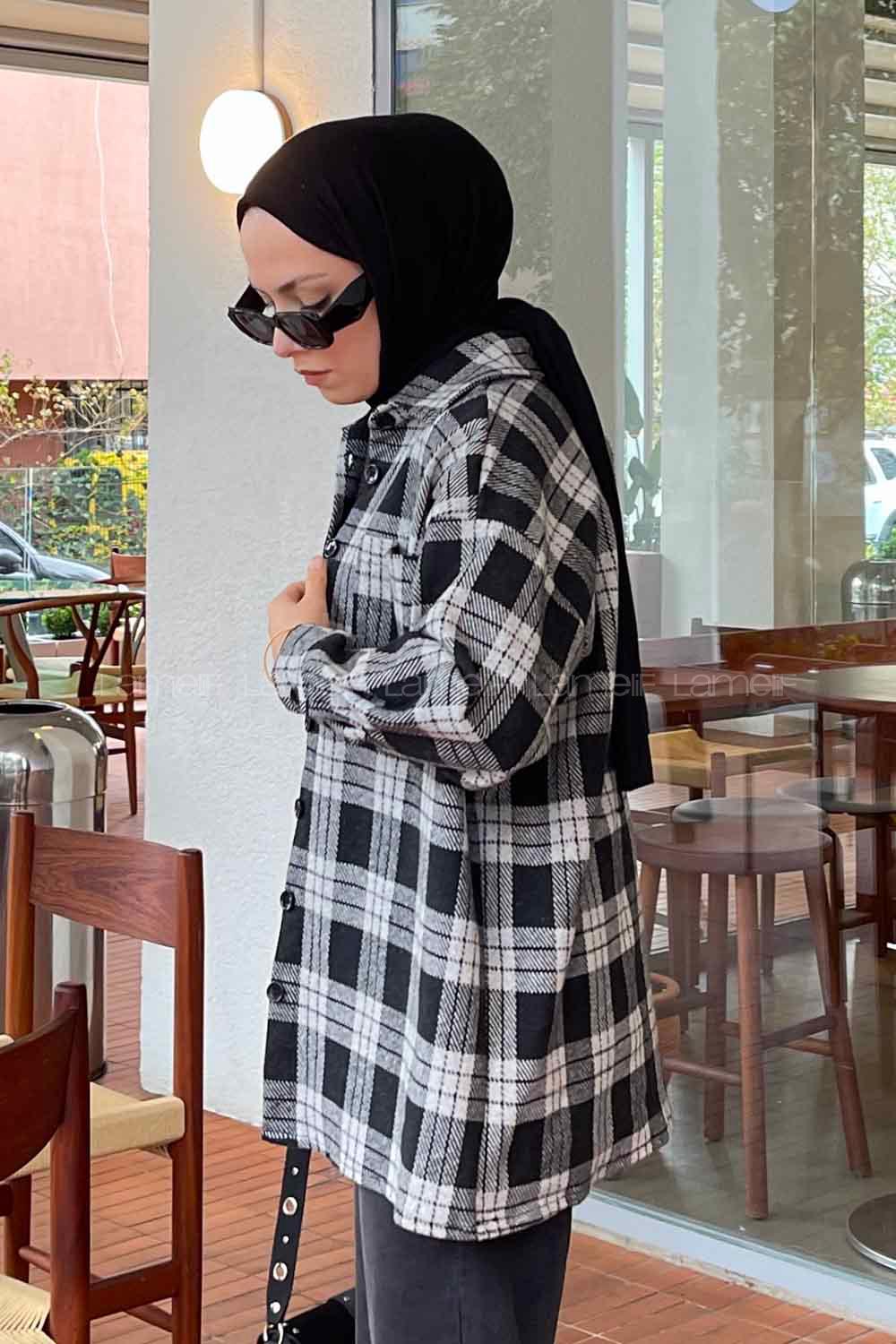 Lamelif Ekose Desen Gömlek Siyah- Beyaz