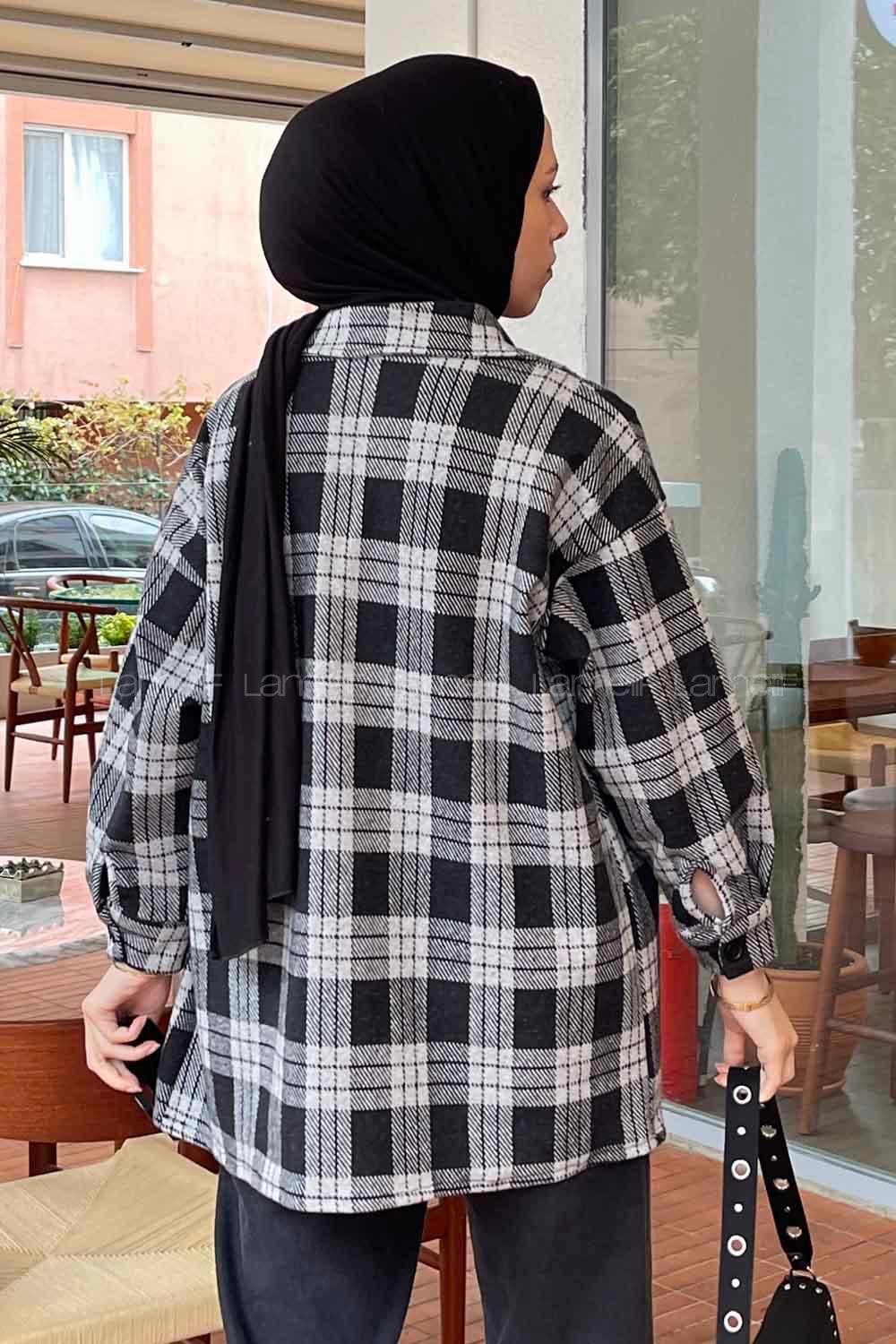 Lamelif Ekose Desen Gömlek Siyah- Beyaz