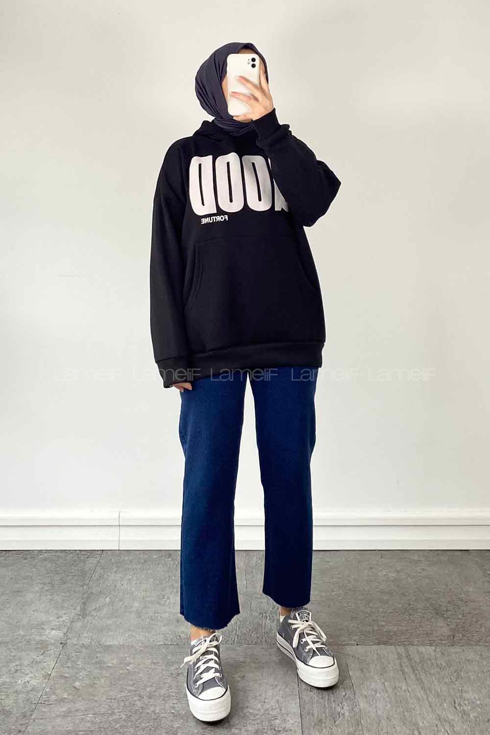 Lamelif Good Baskılı Sweathirt  Siyah