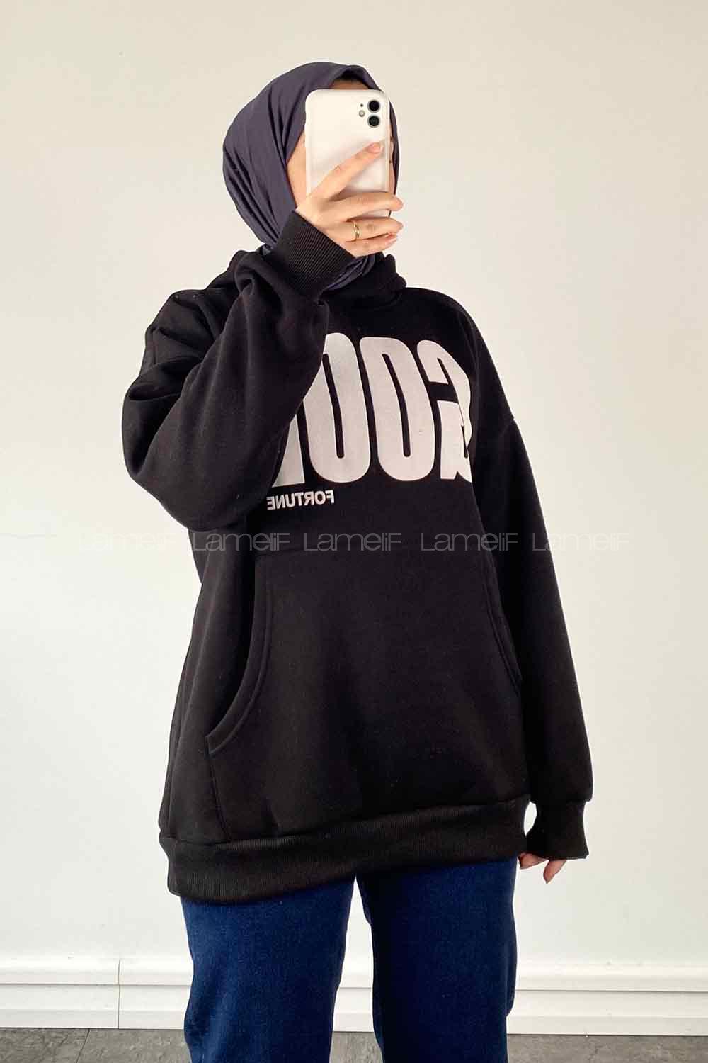 Lamelif Good Baskılı Sweathirt  Siyah