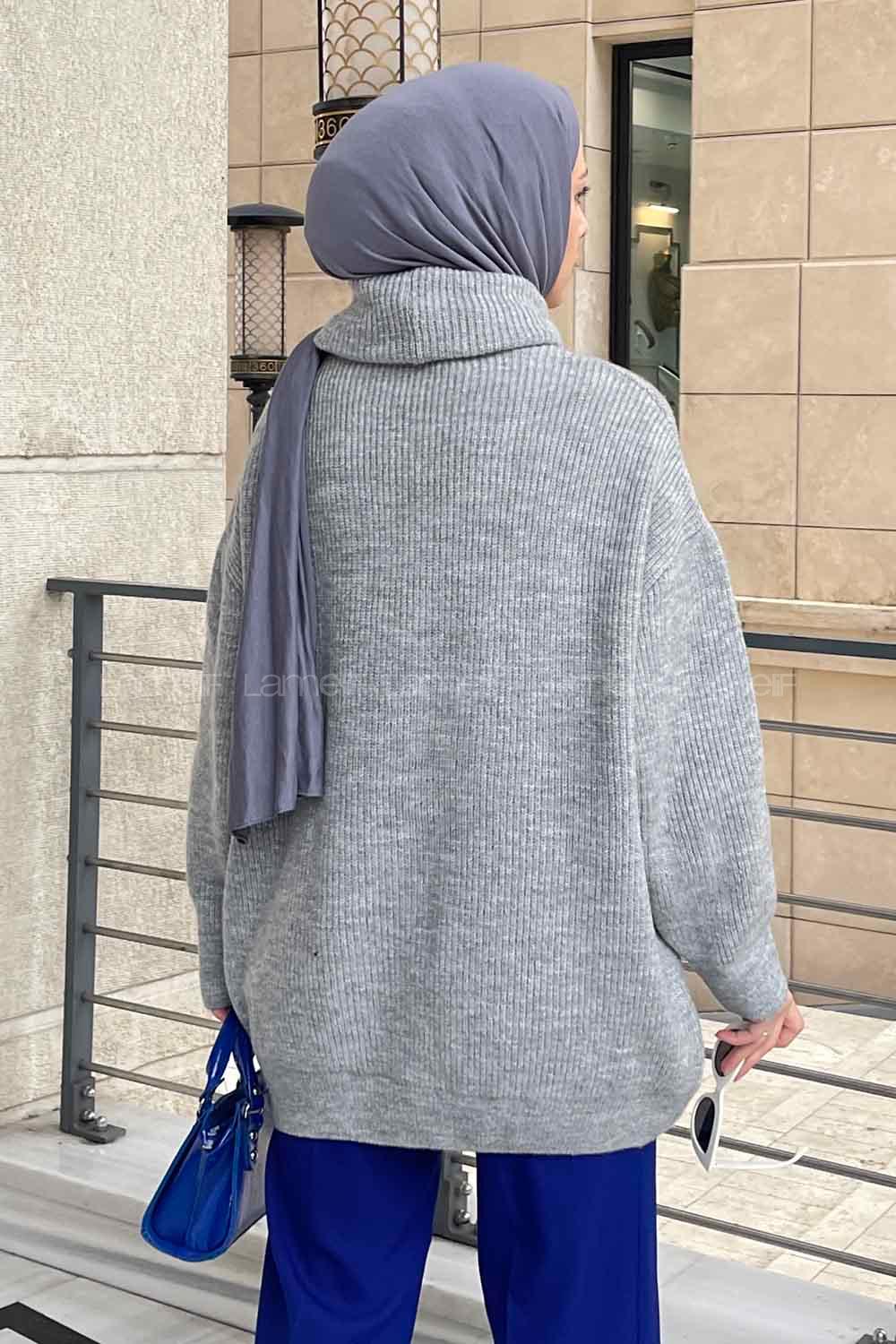 Gray Choker Neck Long Arm Jumper