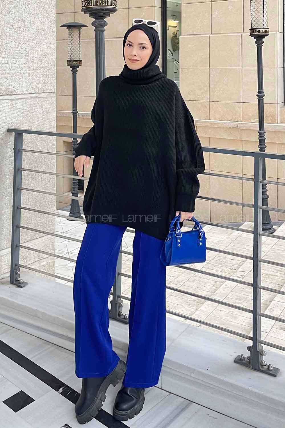 Lamelif Degaje Yaka Kazak Siyah