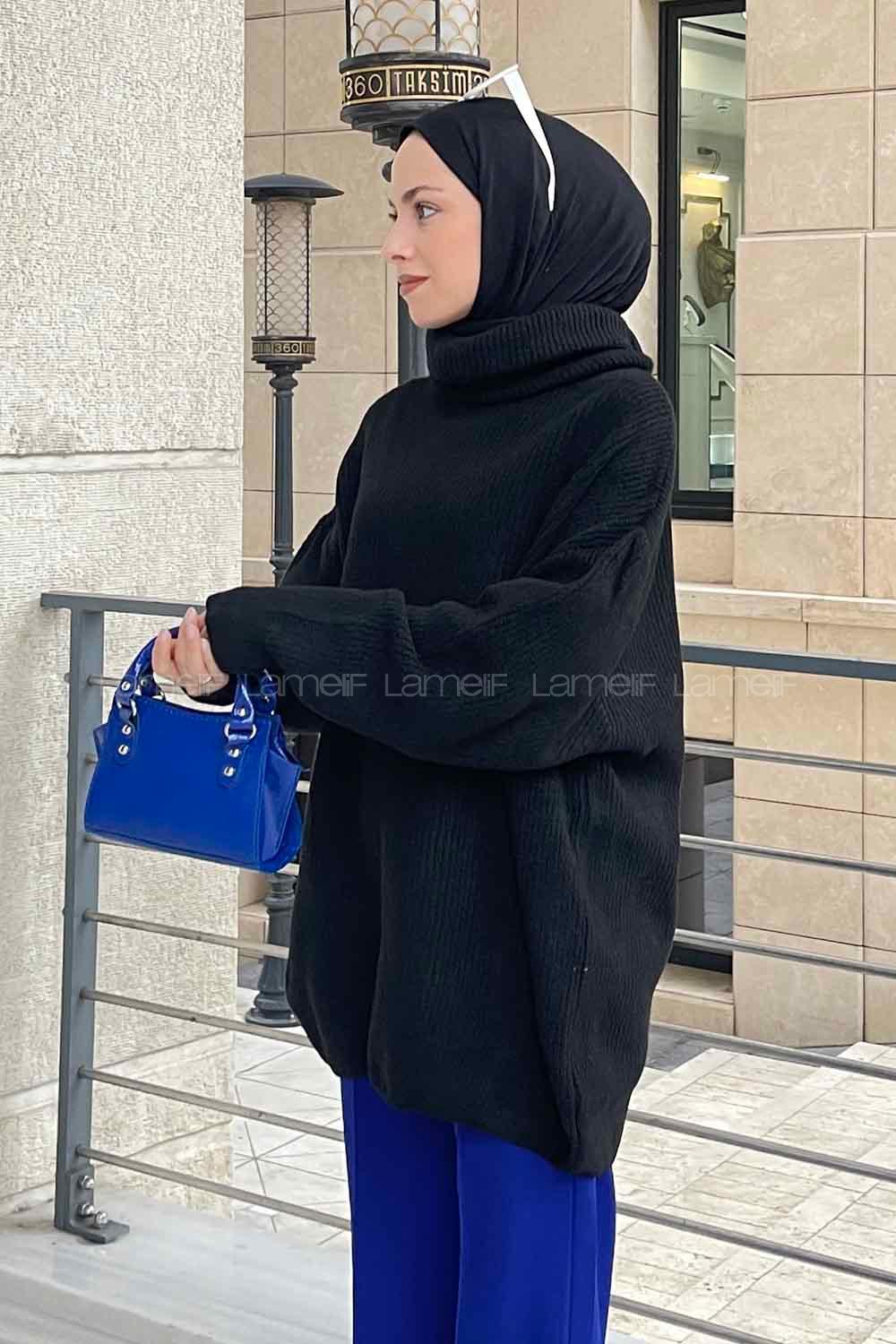 Lamelif Degaje Yaka Kazak Siyah