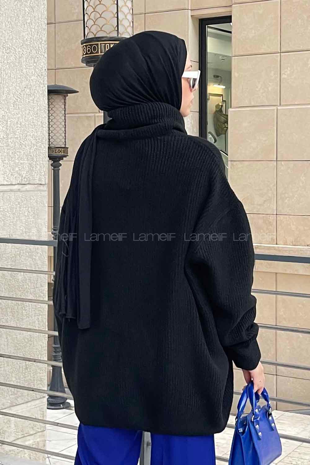 Lamelif Degaje Yaka Kazak Siyah