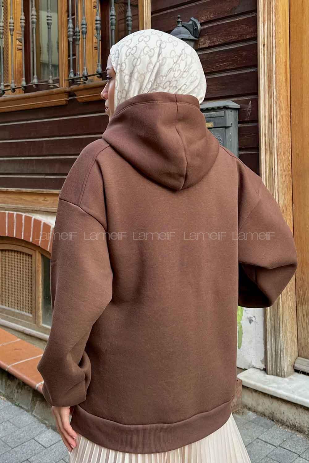 Lamelif Kapüşonlu Sweatshirt Acı Kahve