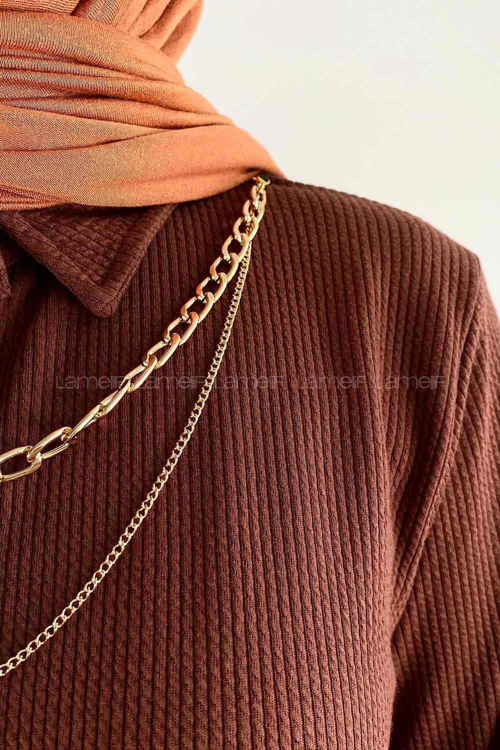 Bitter Brown Shirt Collar Long Arm With Necklace Cotton Cotton Fabric Comfortable Suit