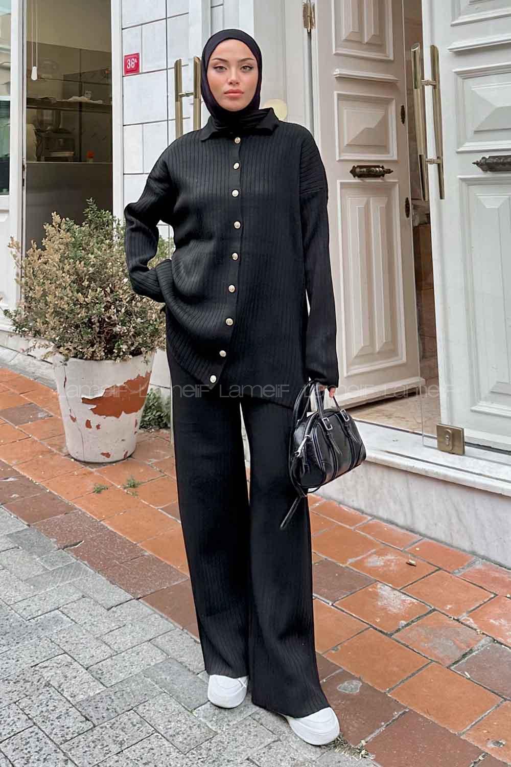 Black Shirt Collar Long Arm Without Accessories Knitwear Regular Trousers Comfortable Suit
