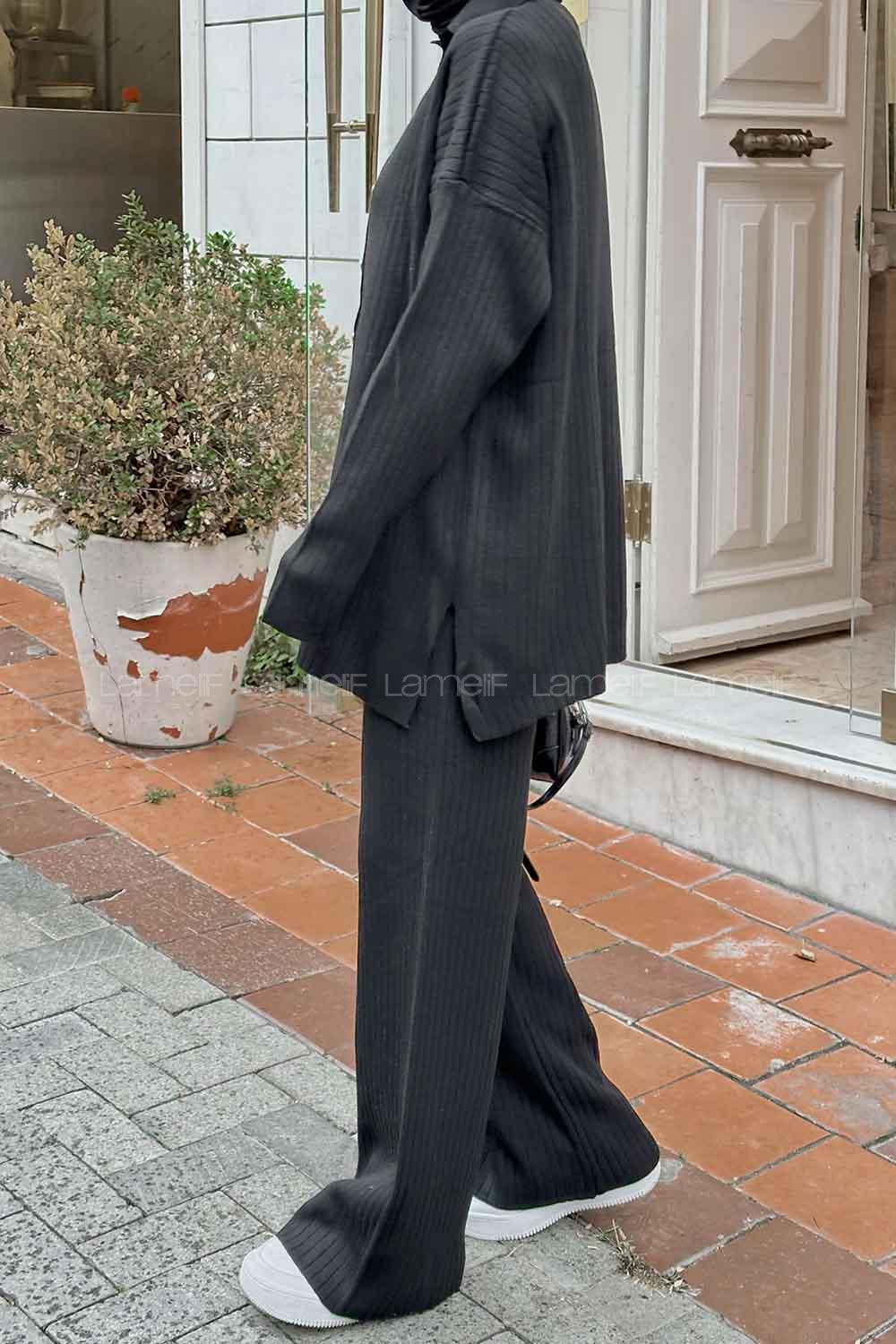 Black Shirt Collar Long Arm Without Accessories Knitwear Regular Trousers Comfortable Suit