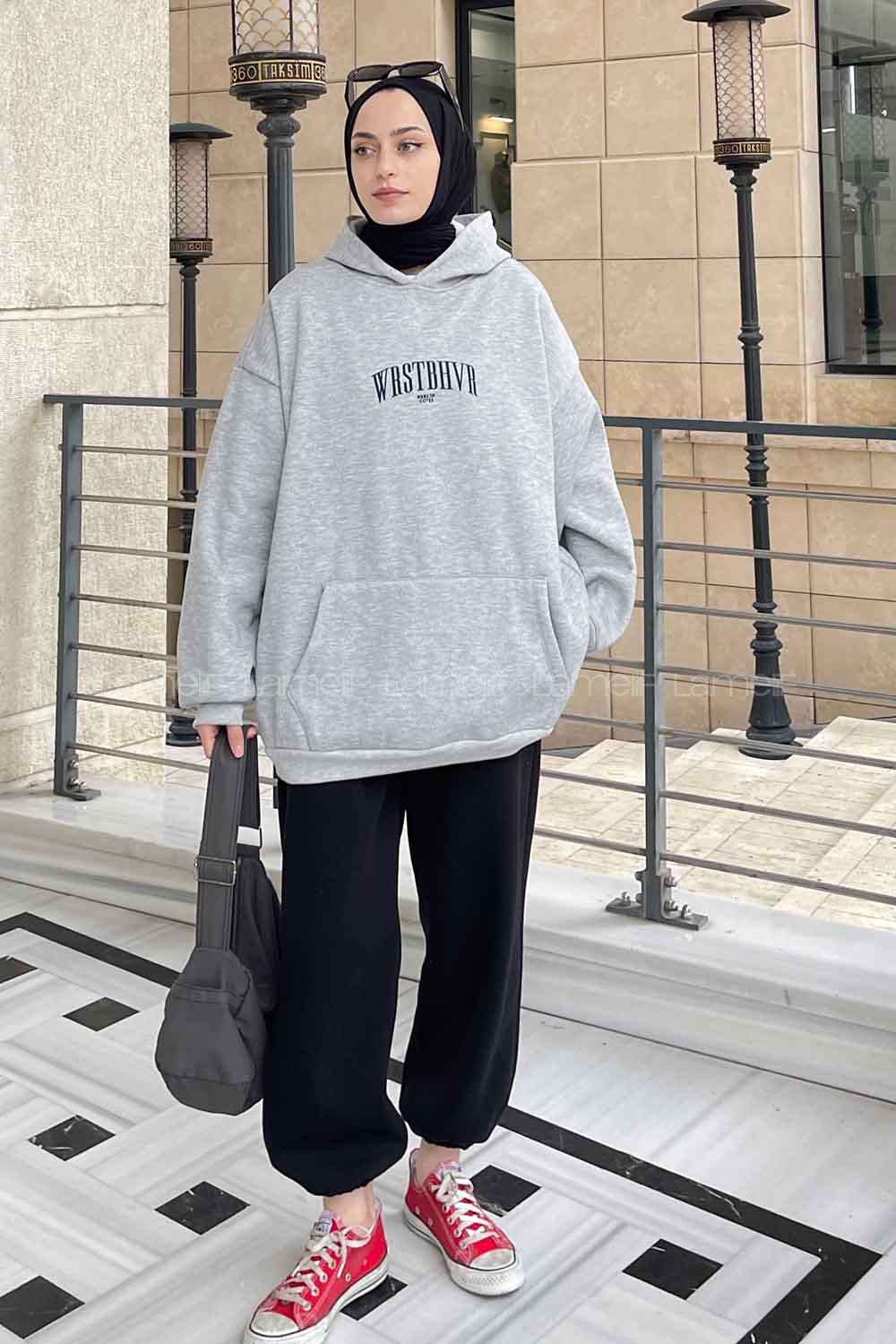 Lamelif Wrstbhvr Baskılı Sweatshirt Gri