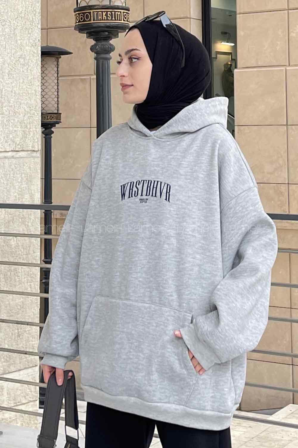 Lamelif Wrstbhvr Baskılı Sweatshirt Gri