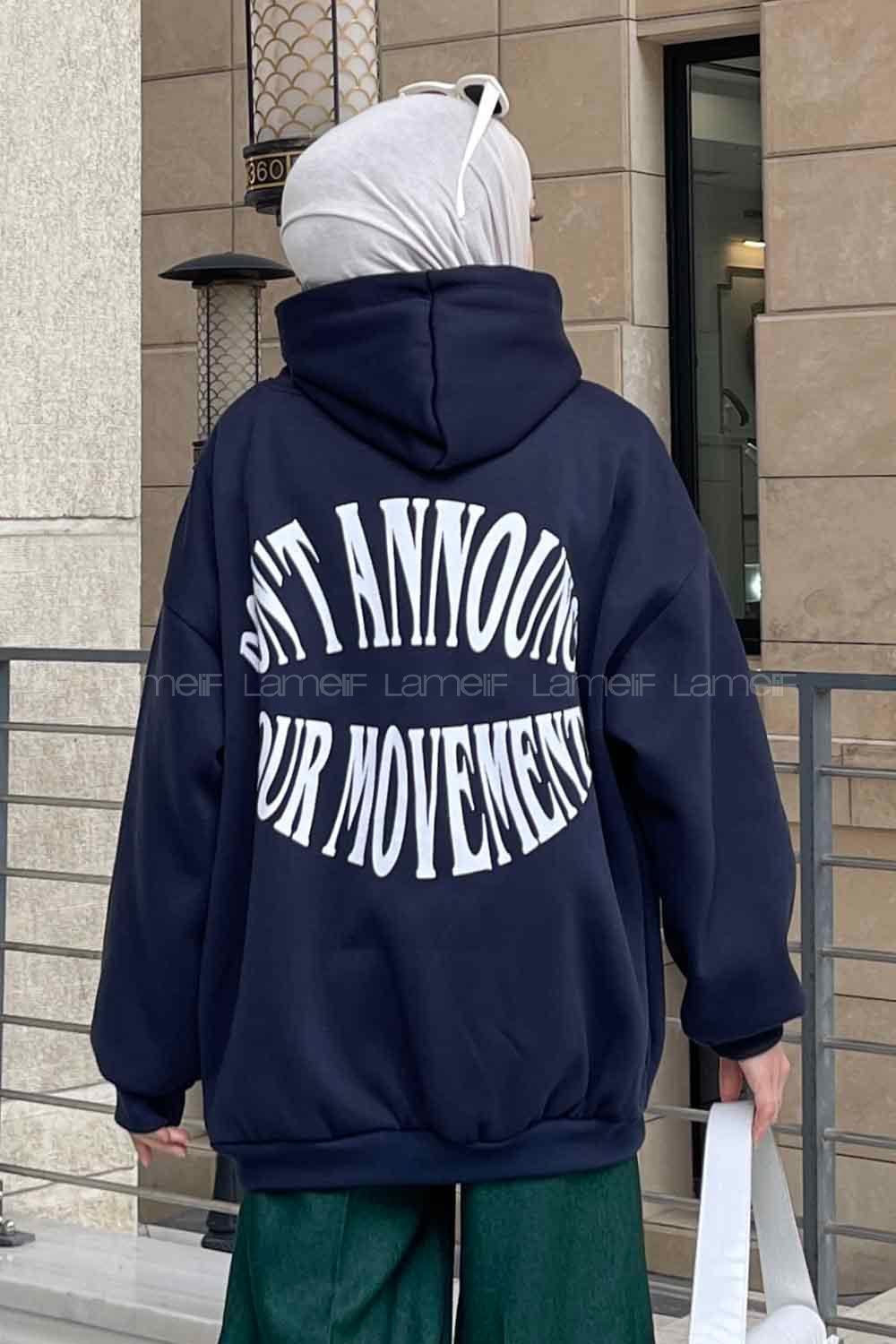 Navy Blue Hood Neck Long Arm Printed Sweatshirt