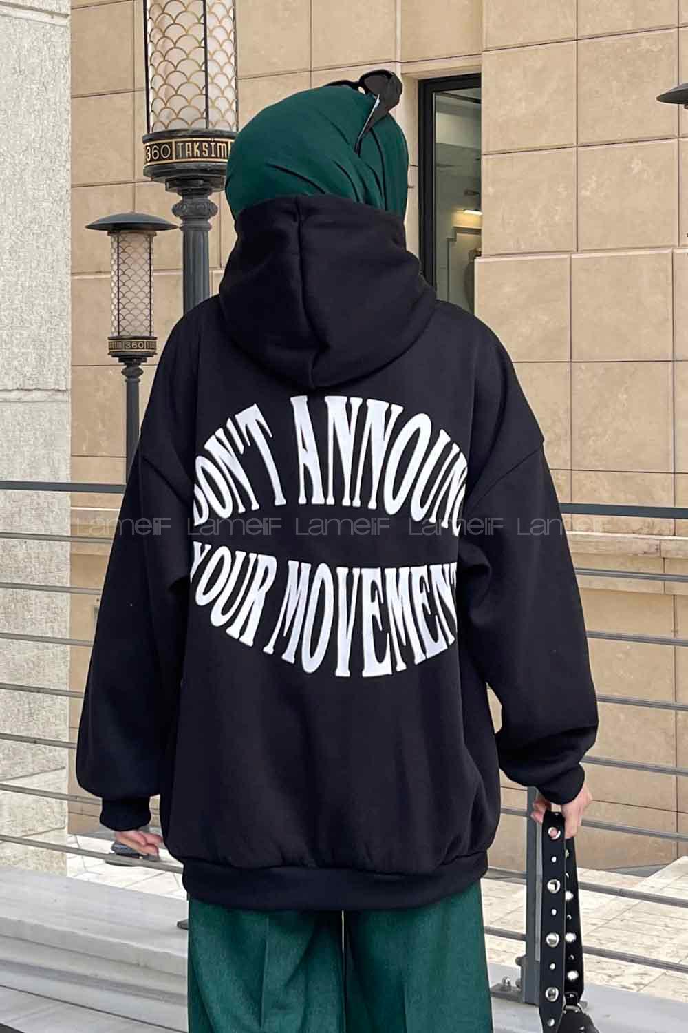 Black Hood Neck Long Arm Printed Sweatshirt