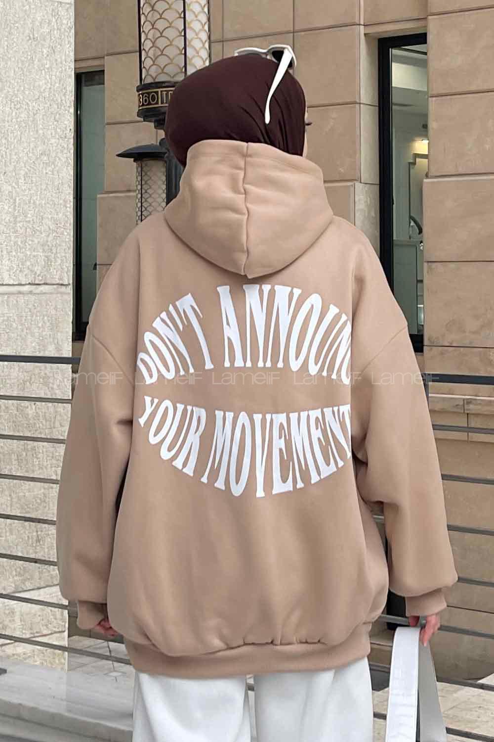 Brown With Milk Hood Neck Long Arm Printed Sweatshirt