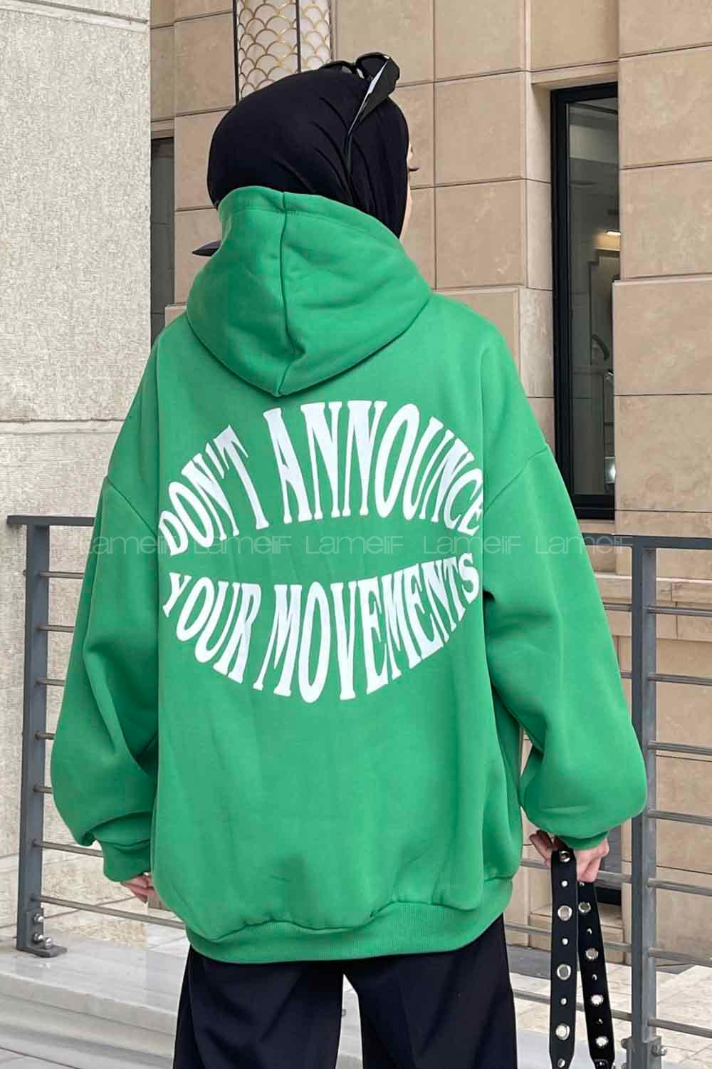 Green Hood Neck Long Arm Printed Sweatshirt
