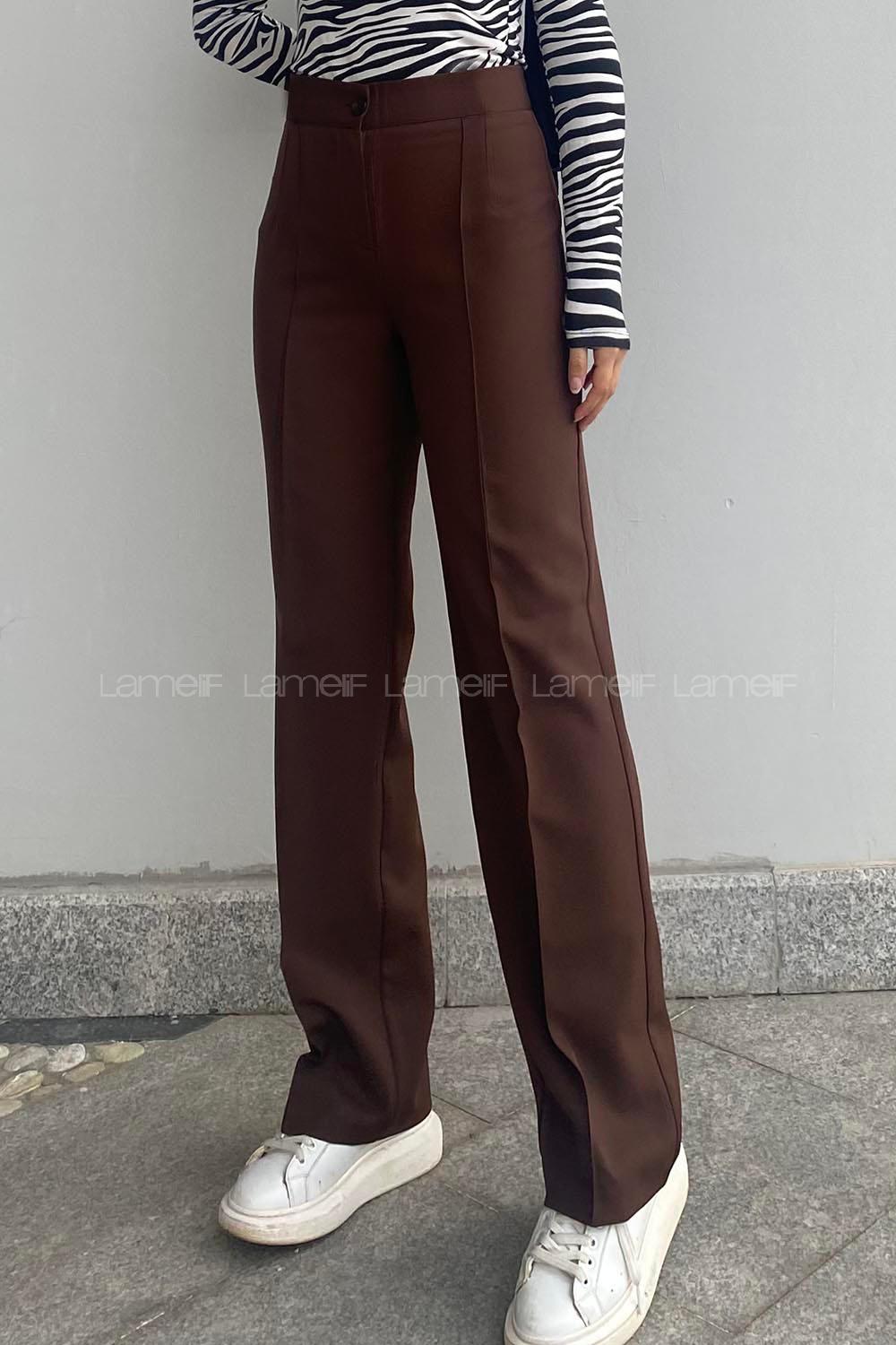 Brown Cotton Fabric High Waist Comfortable Pants