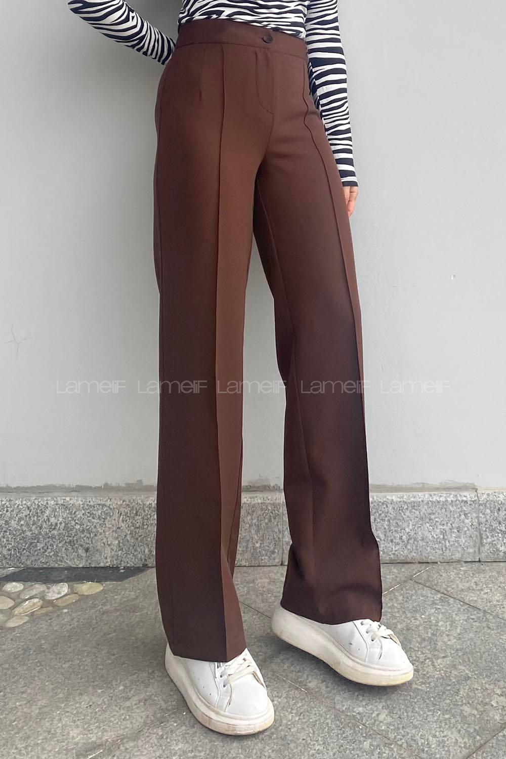 Brown Cotton Fabric High Waist Comfortable Pants