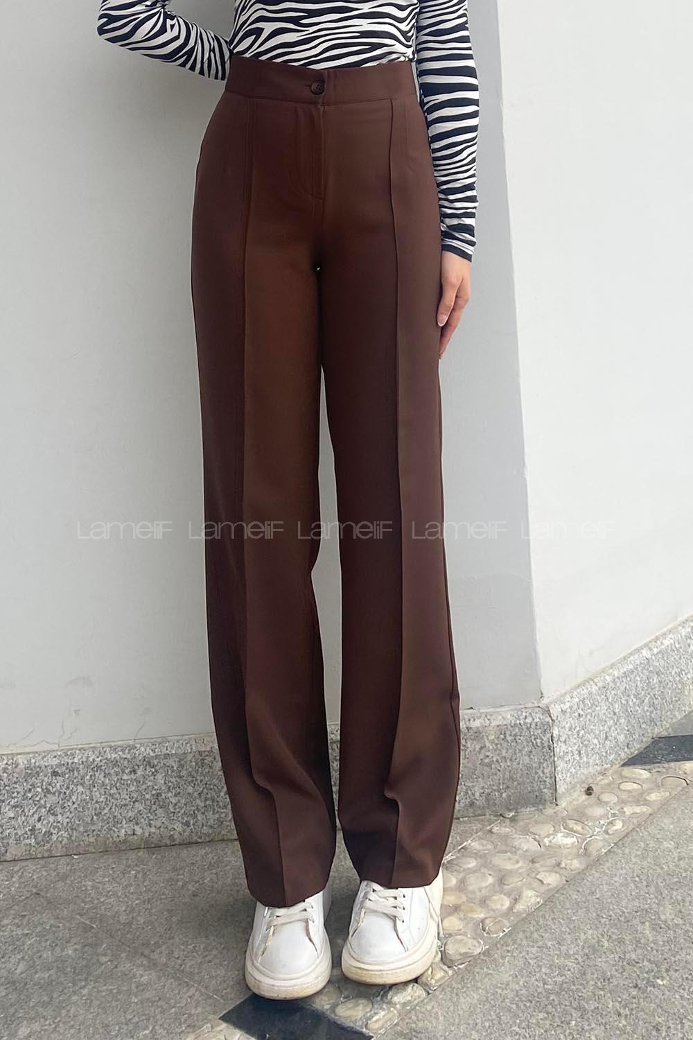 Brown Cotton Fabric High Waist Comfortable Pants