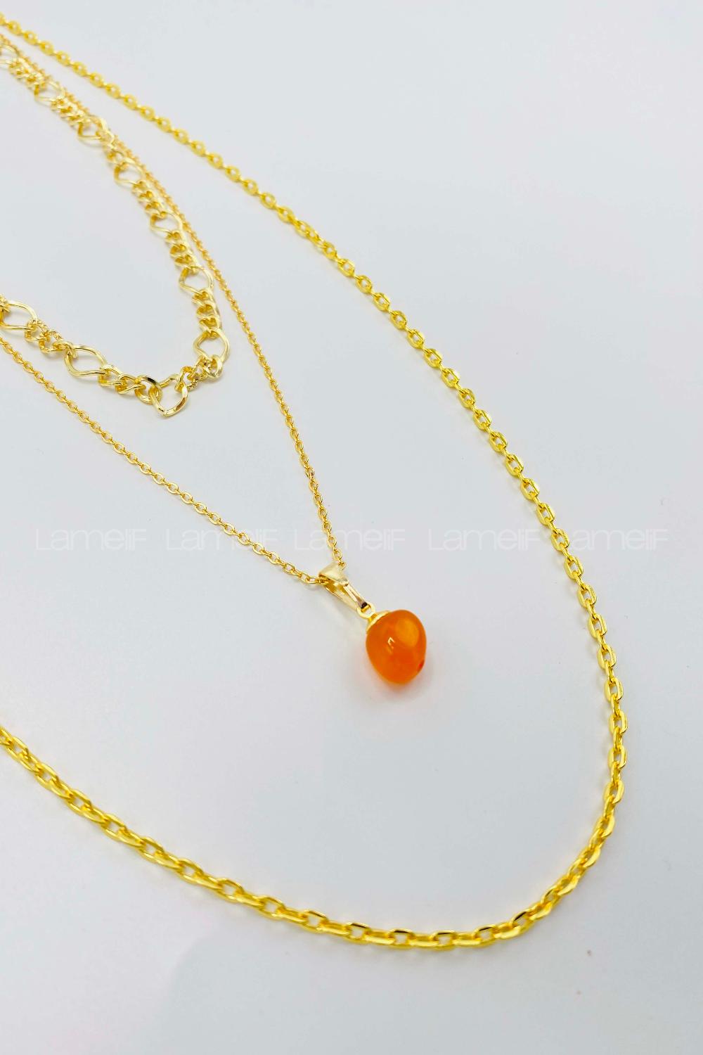 Lamelif Gold 3lü Doğaltaşlı Kolye