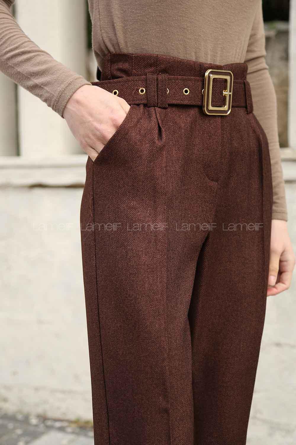 Bitter Brown Linen High Waist Linen Pants