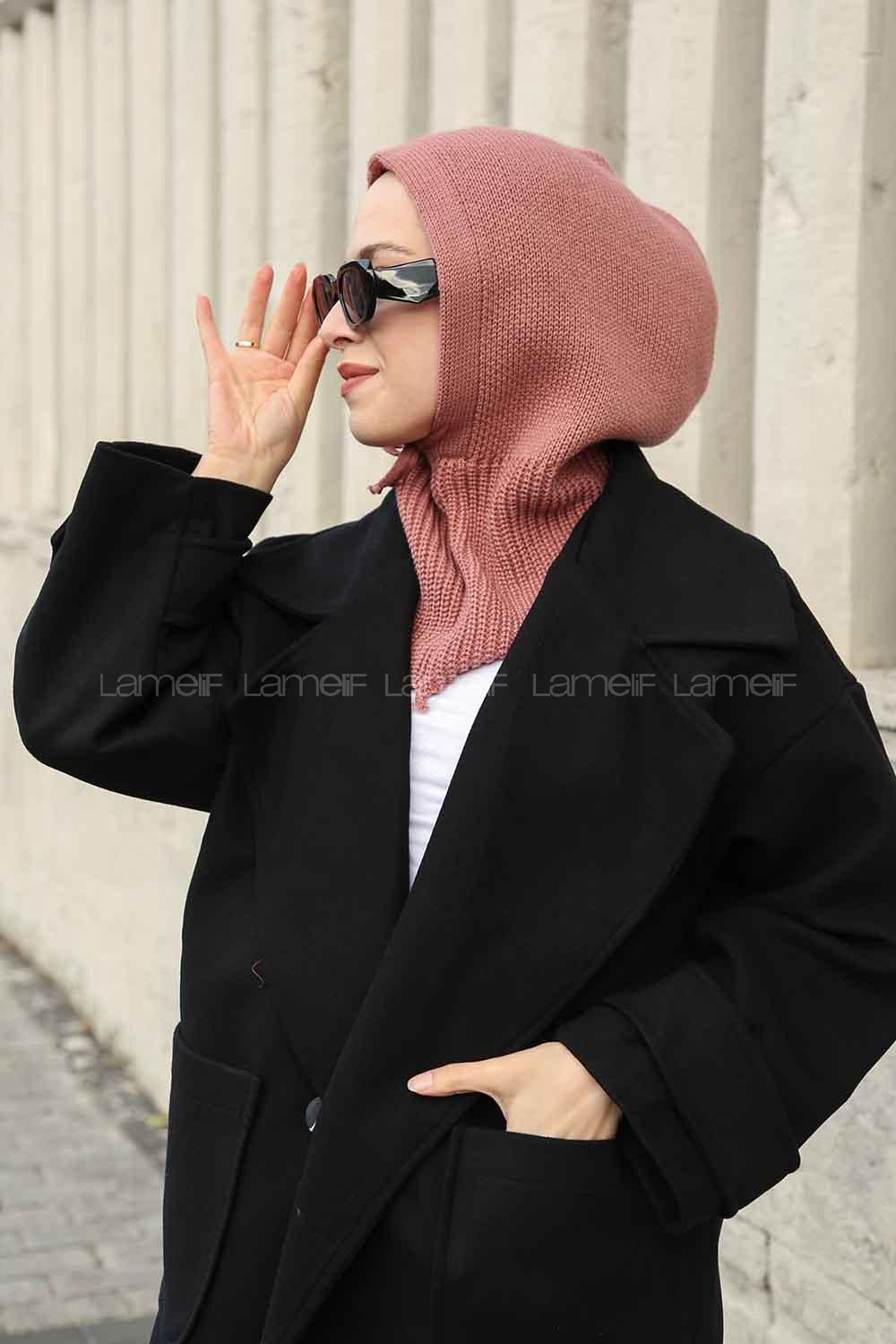 Lamelif Balaclava Triko Başlık Gül Kurusu