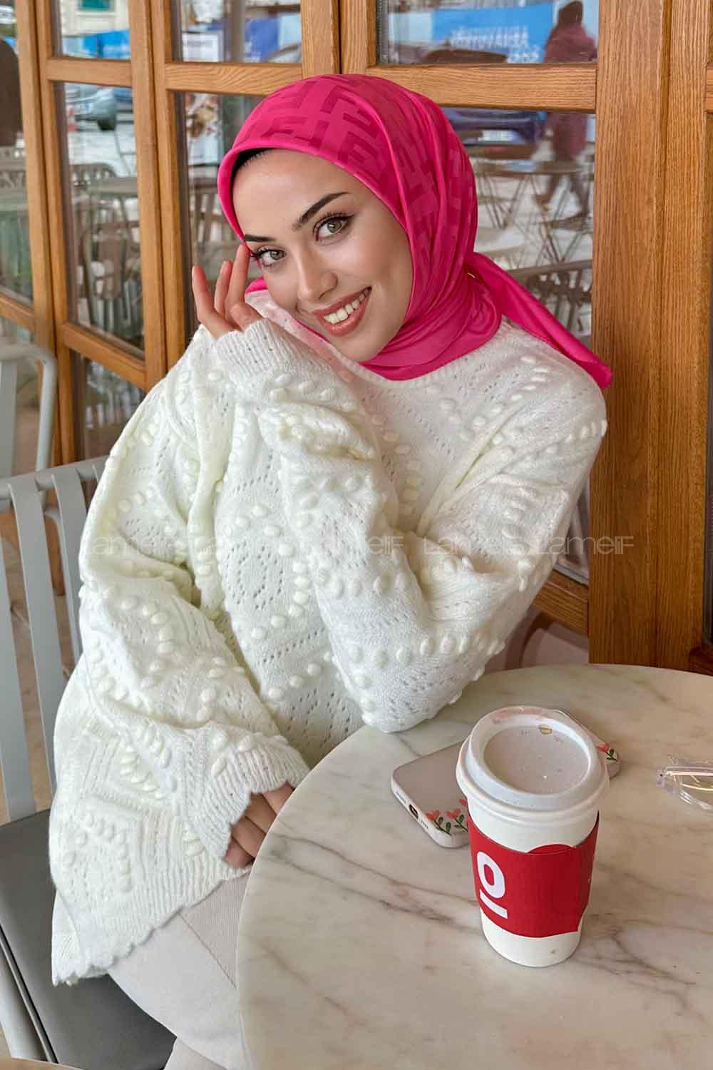 Lamelif F Desen Jakar Eşarp Fuşya