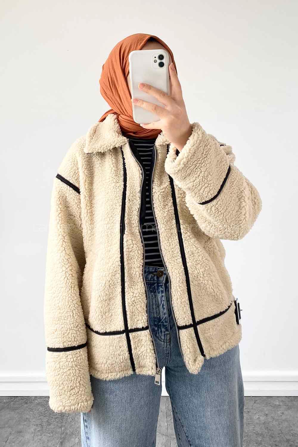 Lamelif Deri ve Kürk Detaylı Dara Mont Taş Rengi