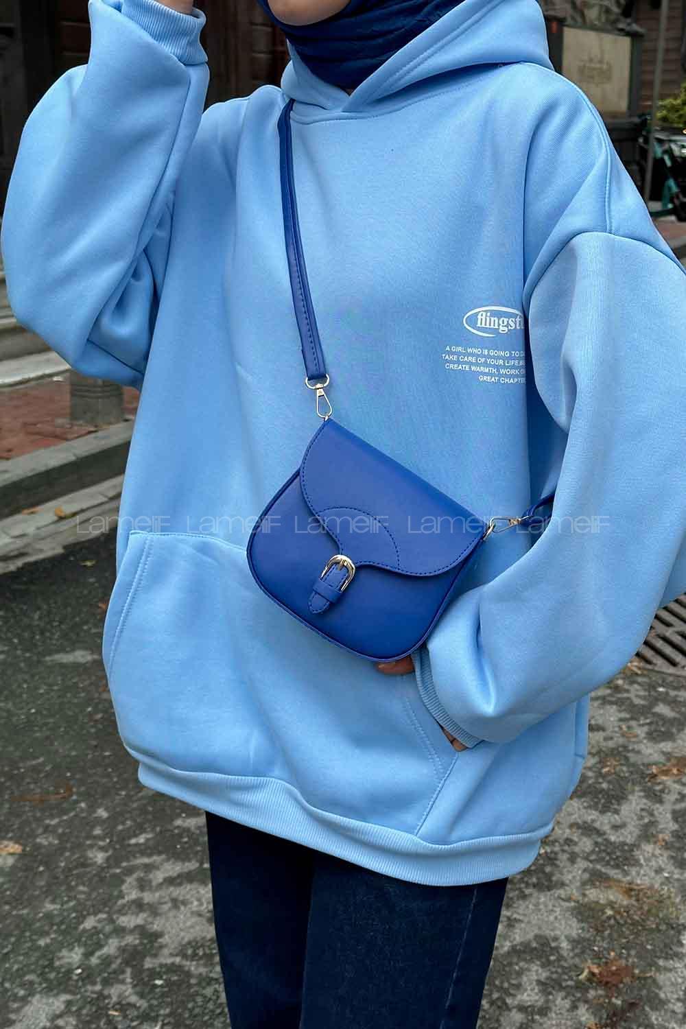 Baby Blue Hood Neck Long Arm Printed Sweatshirt