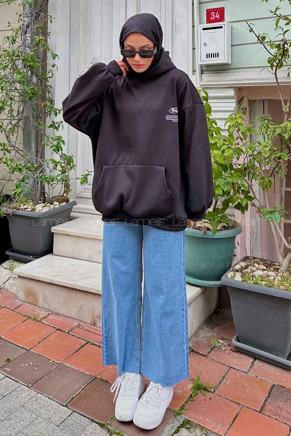 Lamelif  Flıngstudıo Baskılı Sweatshirt Siyah