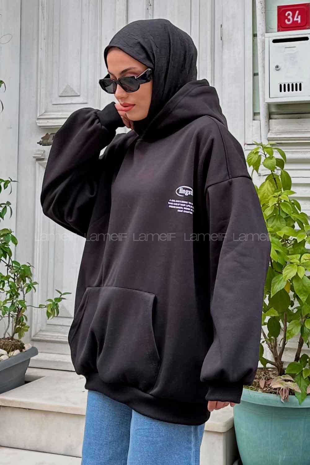 Lamelif  Flıngstudıo Baskılı Sweatshirt Siyah