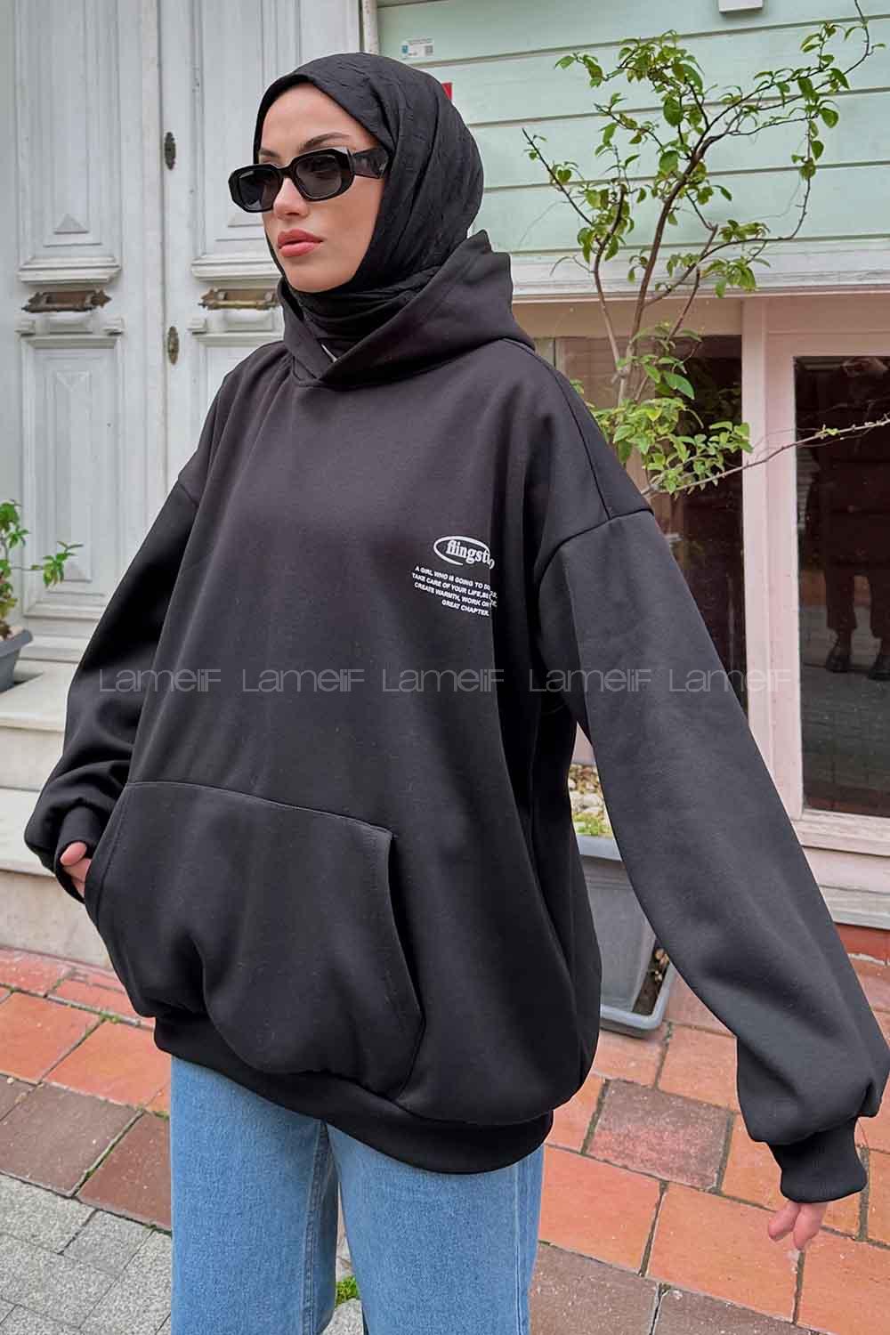 Lamelif  Flıngstudıo Baskılı Sweatshirt Siyah