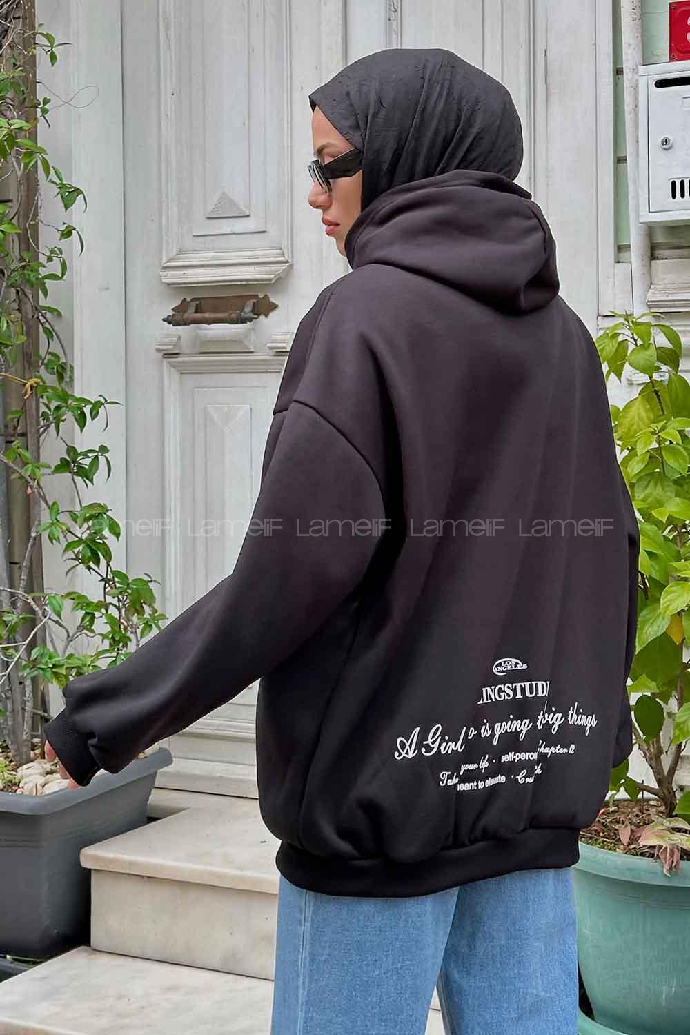 Lamelif  Flıngstudıo Baskılı Sweatshirt Siyah