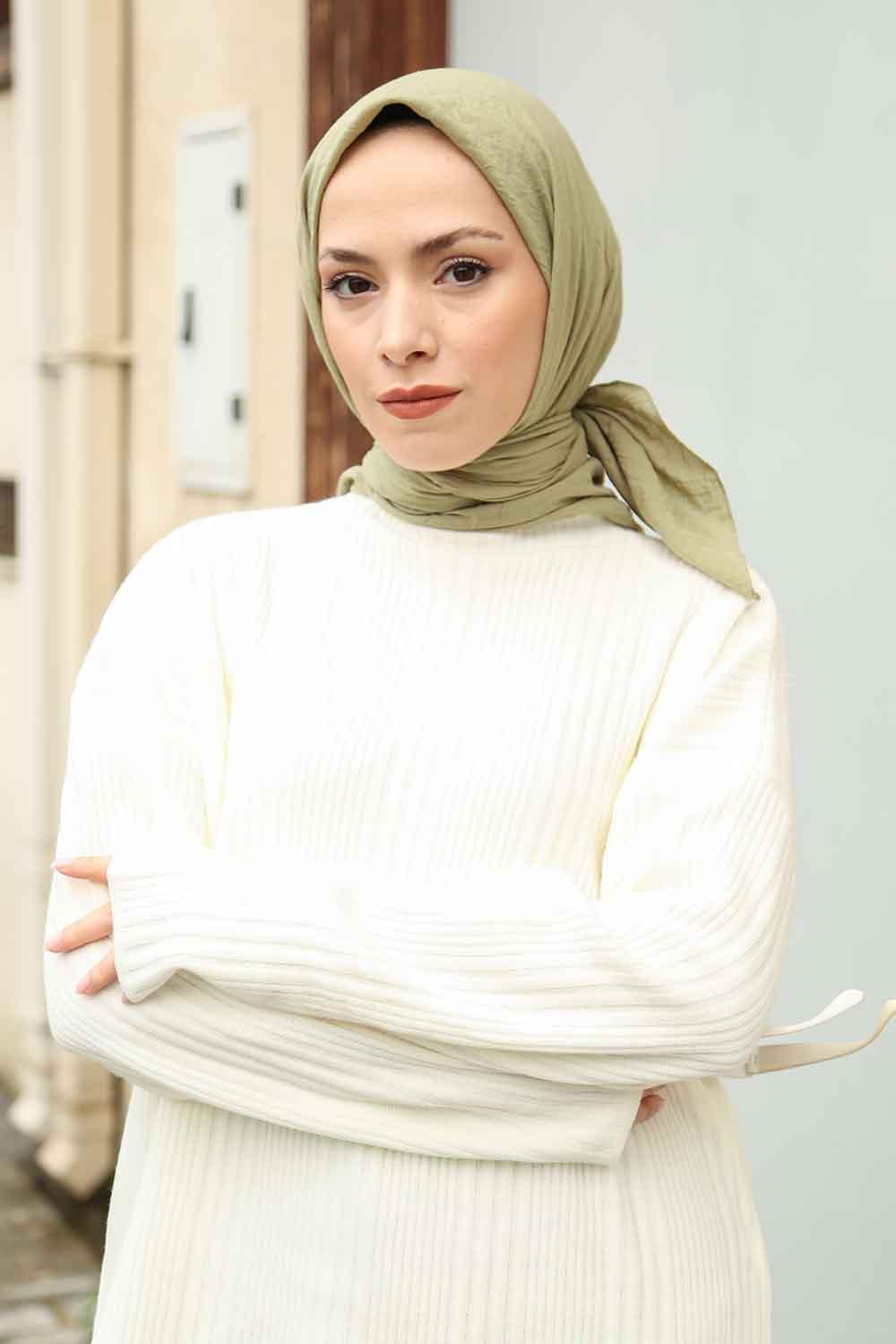 Water Green Cotton Fabric Straight Scarf