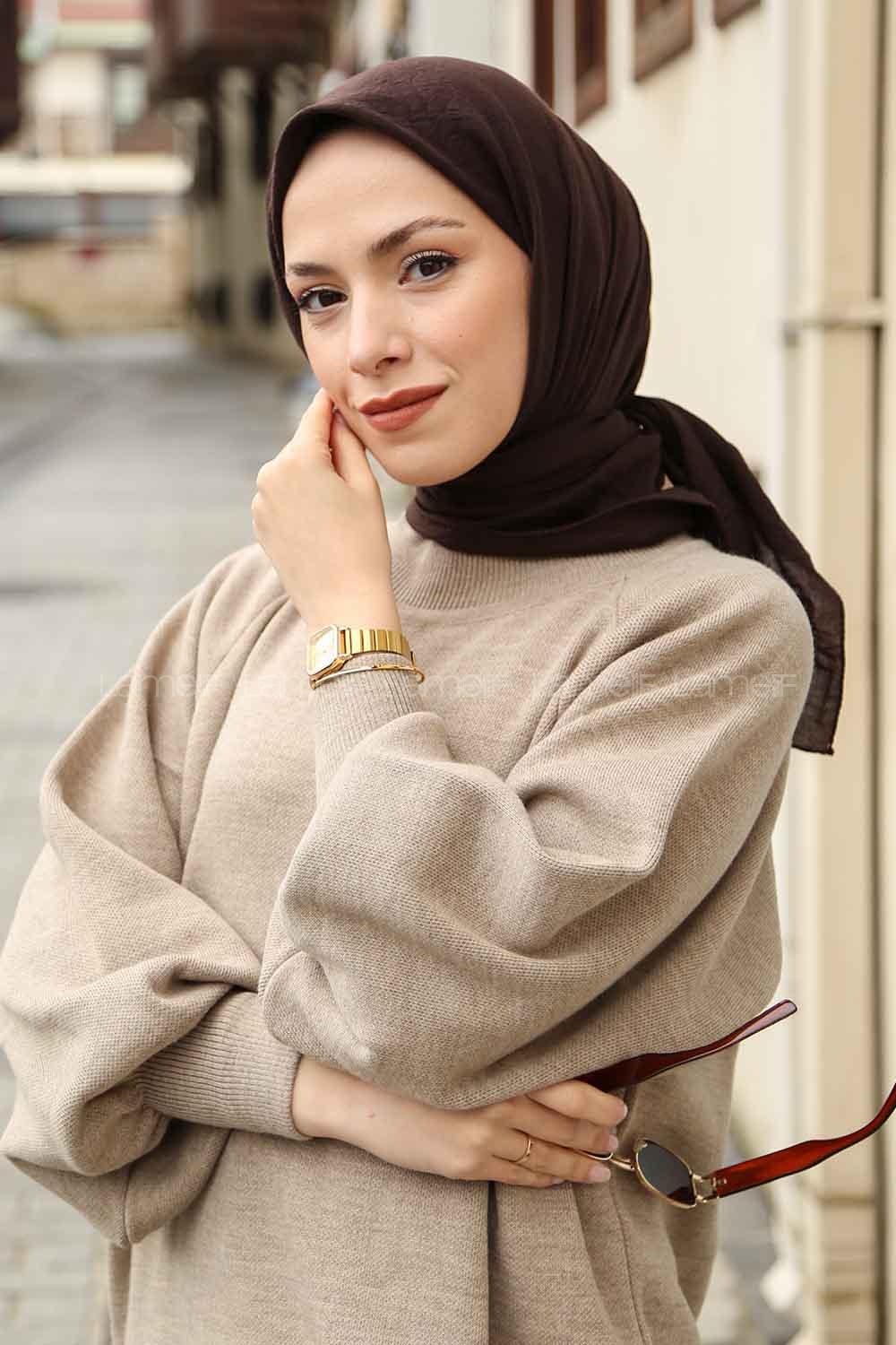 Lamelif Comfort Pamuk Eşarp Bitter Kahve